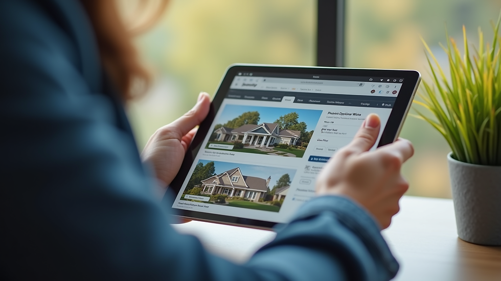 Close-up view of digital tablet showing real estate listings