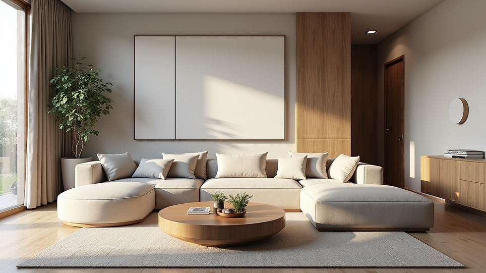 Wide angle view of modern living room in a virtual tour