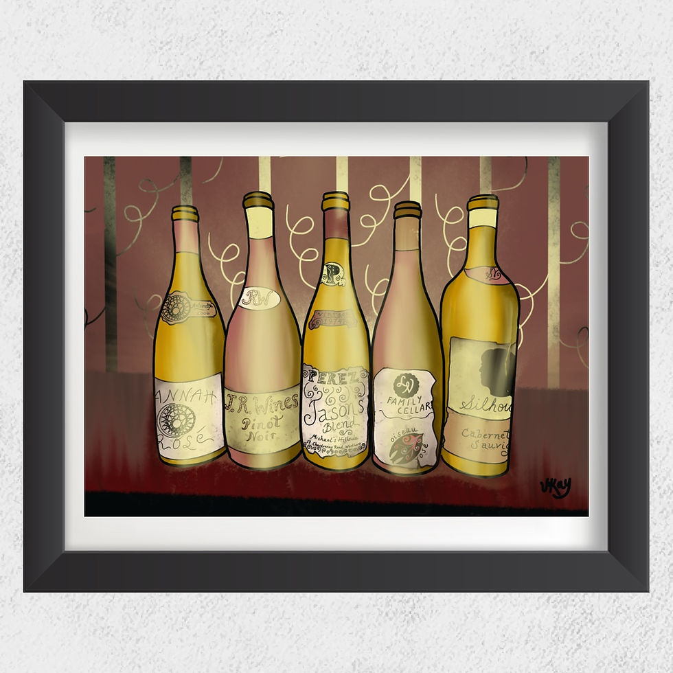 Thumbnail: Abstract Art Bright Wine Bottles Watercolor Style Black Frame