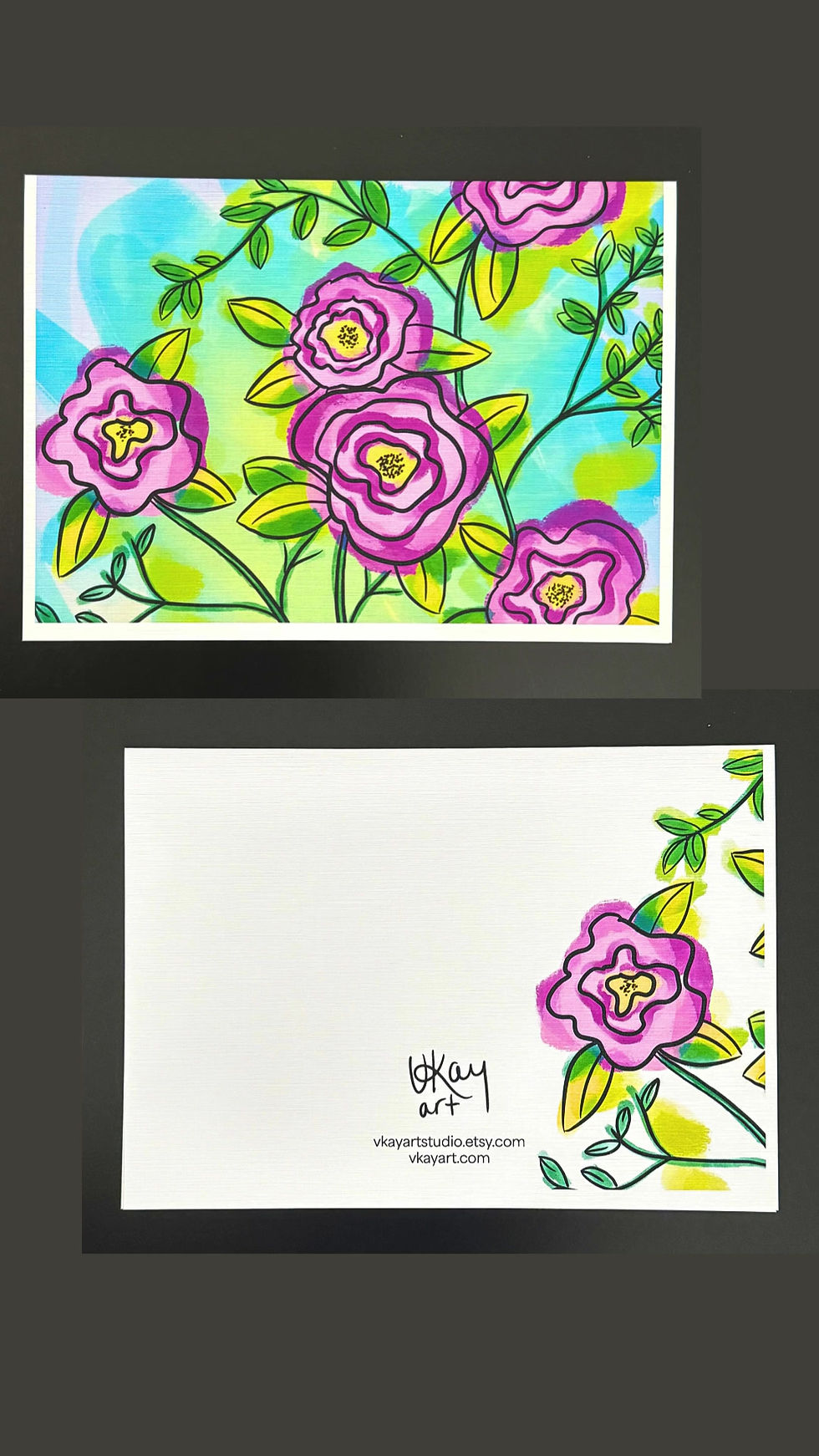 Thumbnail: Pink Roses Blue Sky Abstract Art Watercolor Style Front and Back