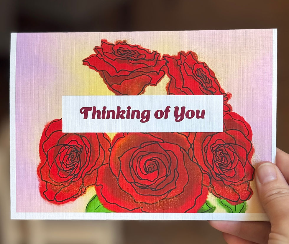 Thinking of You Red Roses Watercolor Style Notecard Held by Hand