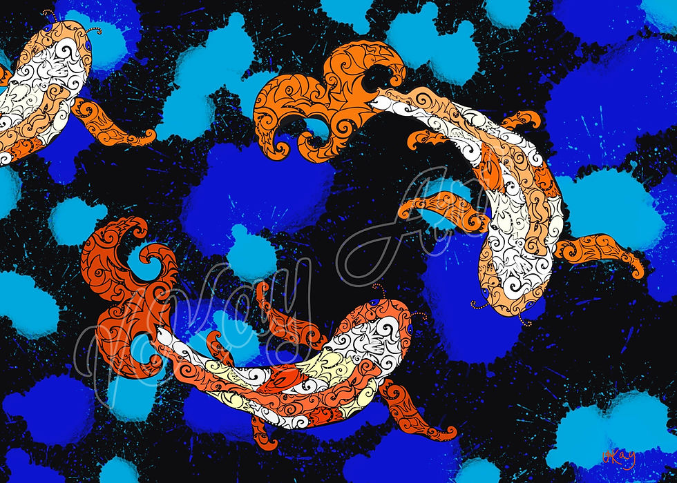 Thumbnail: Koi made of Bright Mosaic Shapes in Black Pond VKay Art Watermark