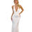 Thumbnail: Low v neckline with pleat detail at waist and hip on fitted satin swedding dress