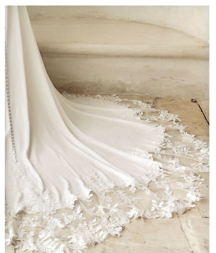 Thumbnail: Beautiful illusion lace train on wedding dress