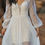 Thumbnail: Plunge neckline boho lace modern a line wedding dress