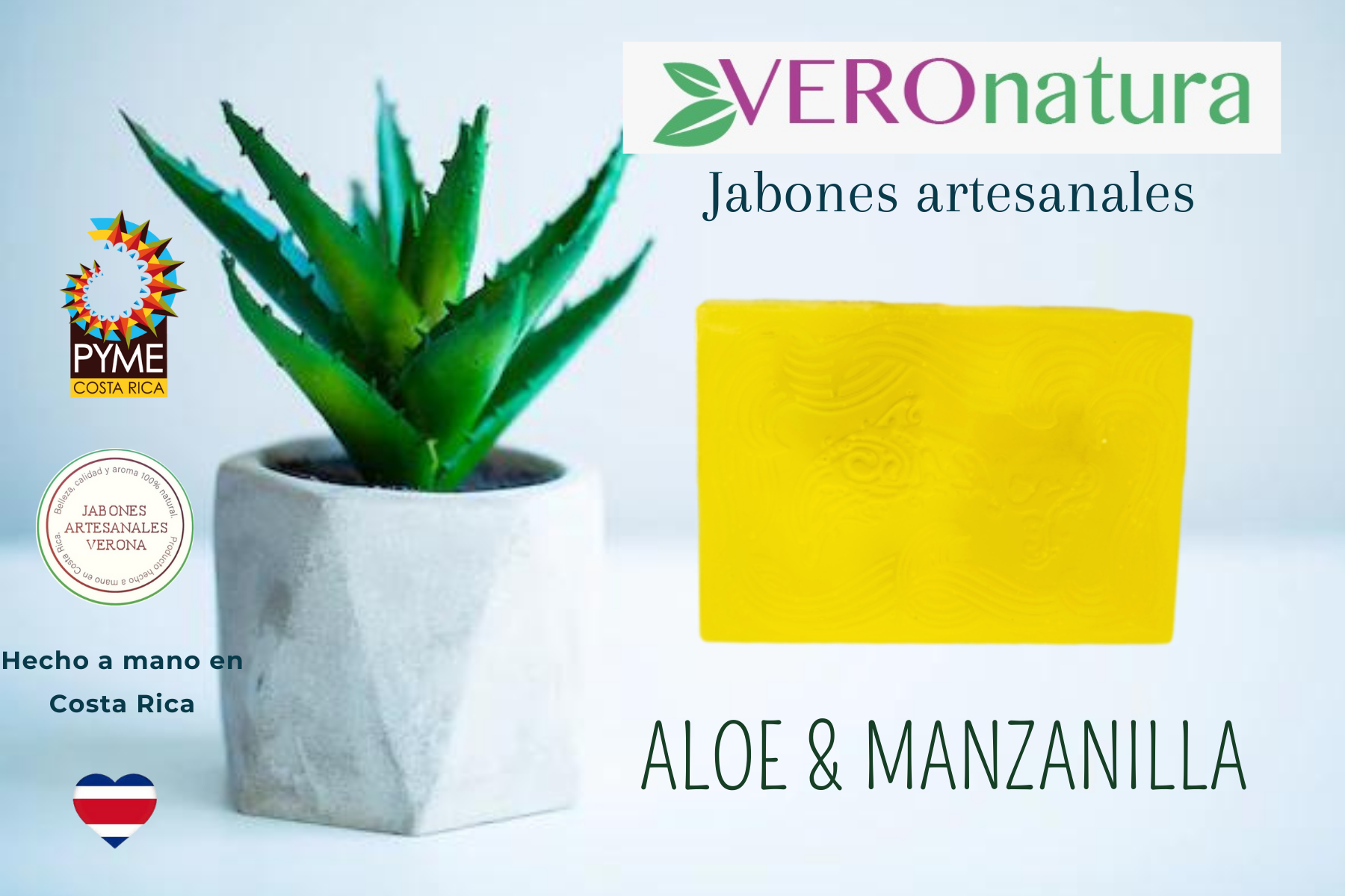 Jabón Artesanal Antibacterial de aloe y manzanilla 110 g