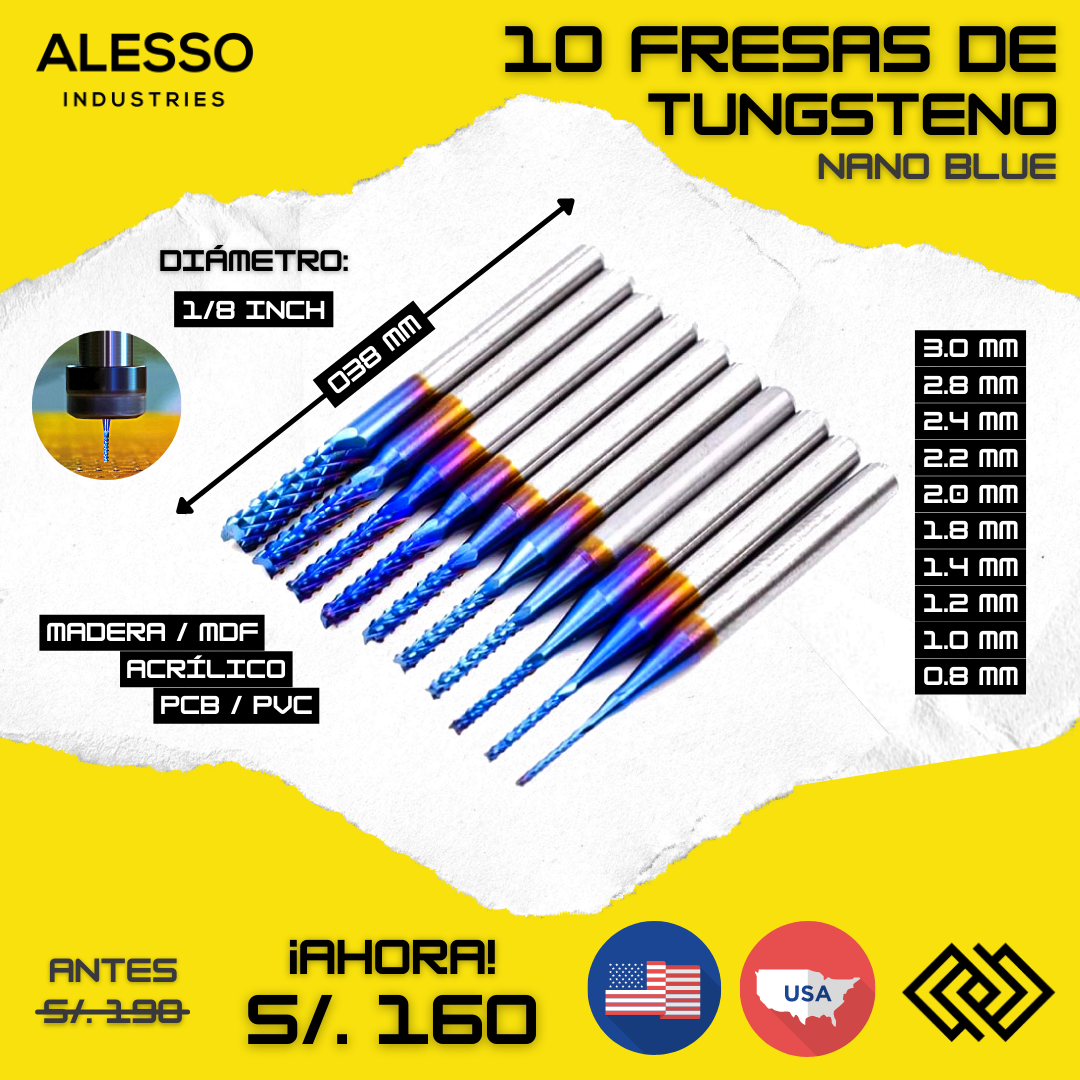 10 Fresas De Tungsteno - Nano Blue