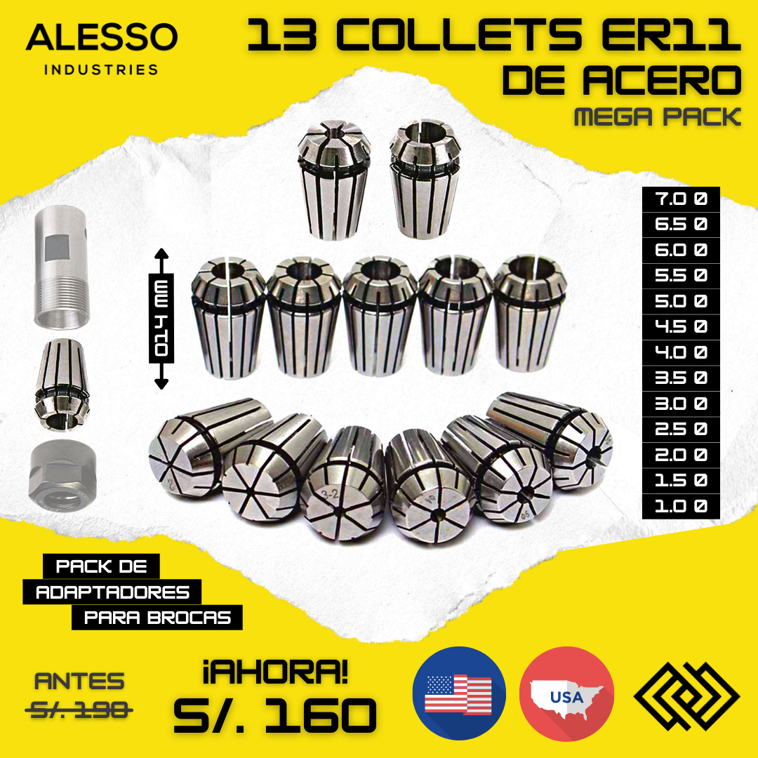 13 Collet ER11 De Acero - Mega Pack