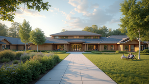 Wide angle view of a community center providing disability support services