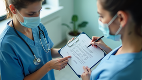 High angle view of a nurse discussing a patient’s treatment plan