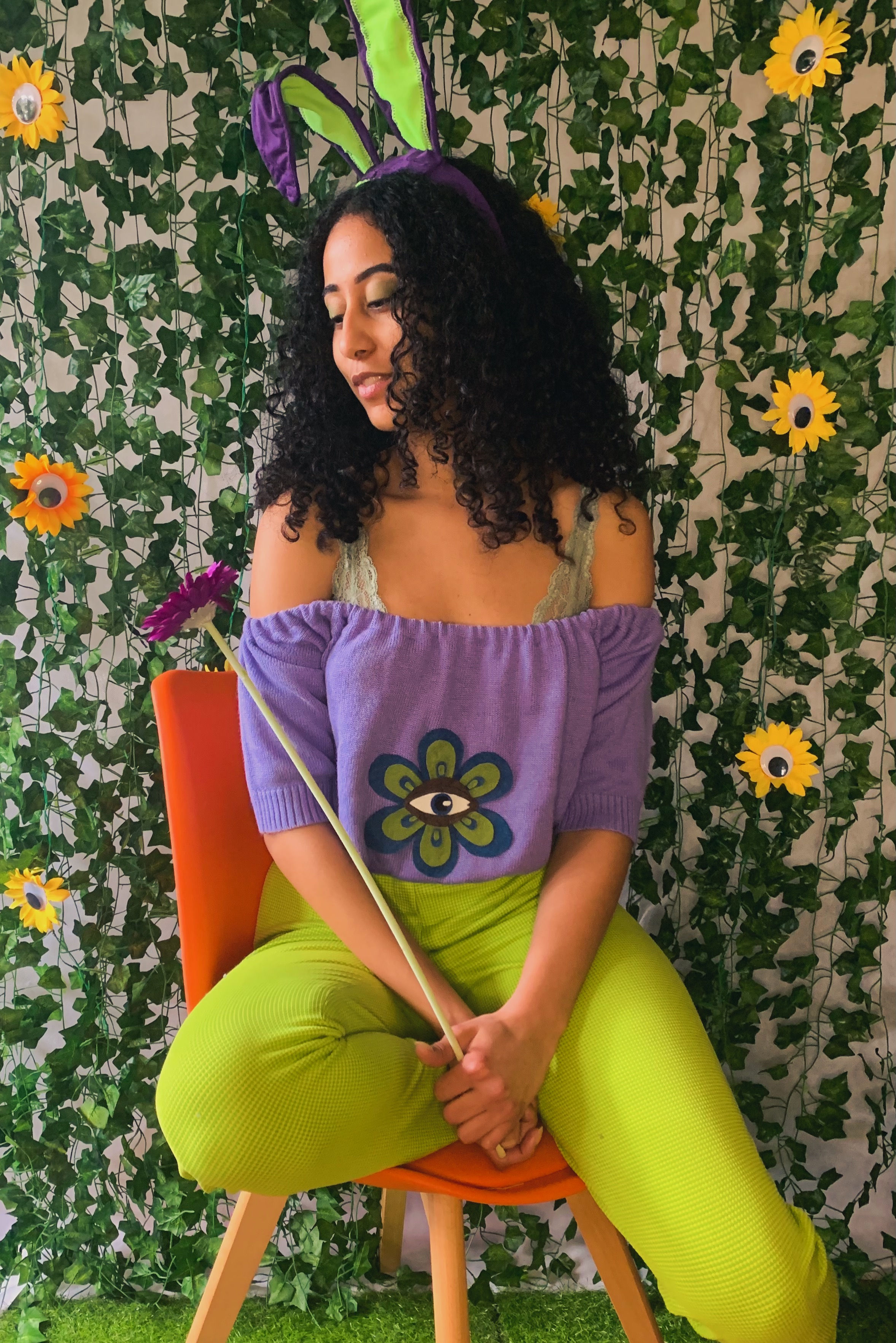 Lilac Cropped Flower Jumper