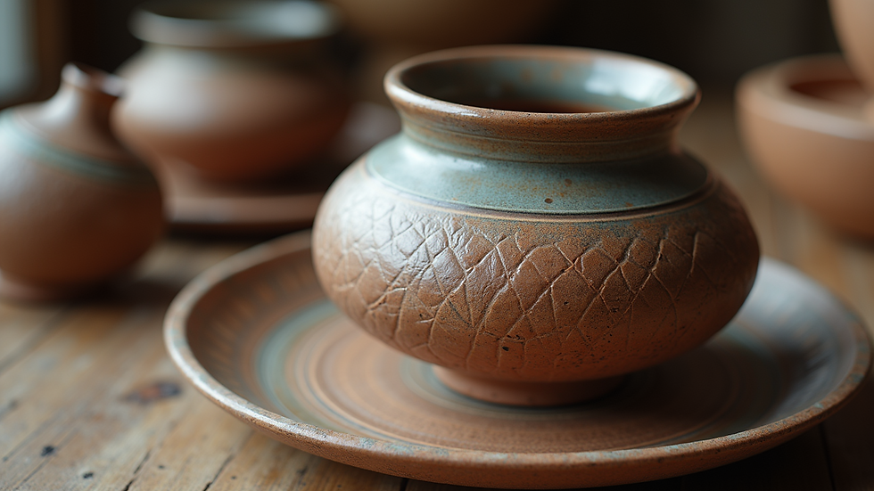 Close-up view of a beautifully crafted pottery piece