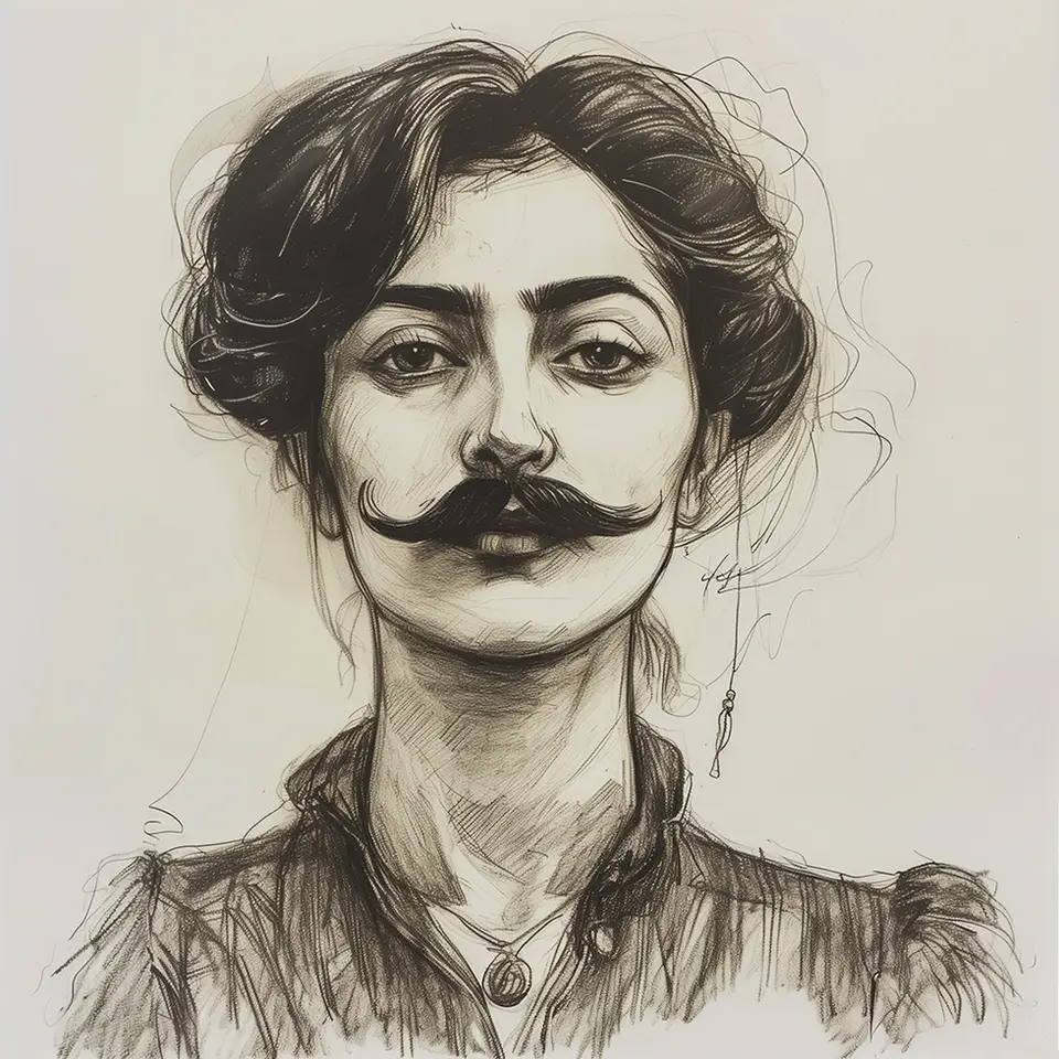 A beautiful woman with a mustache