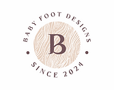 Baby Foot Designs logo, woodgrain circle with a large B