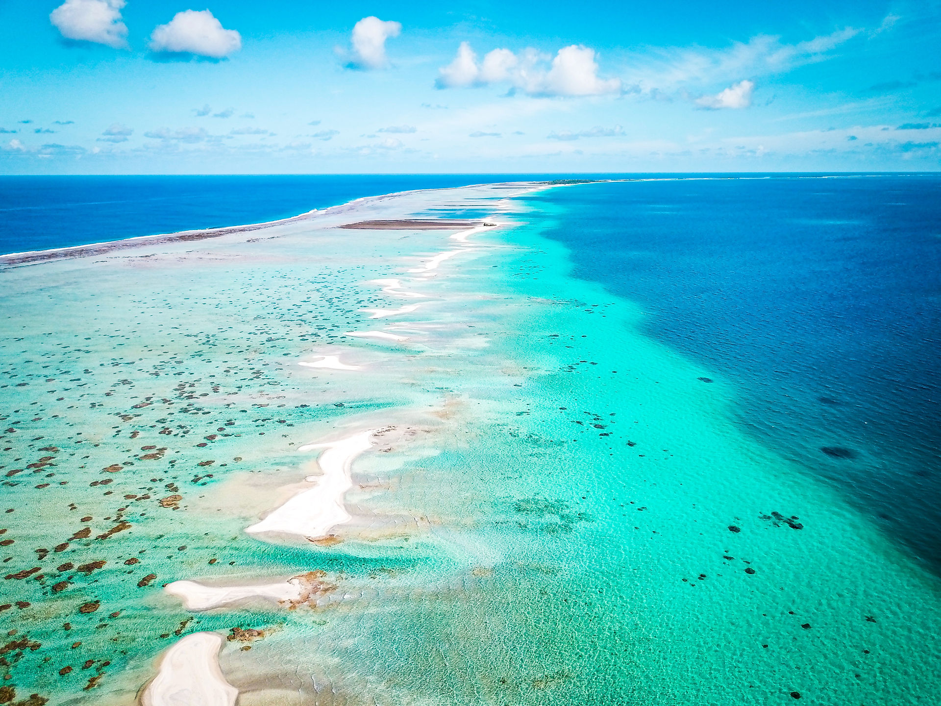Ninamu, Tikehau, French Polynesia aerial view beaches