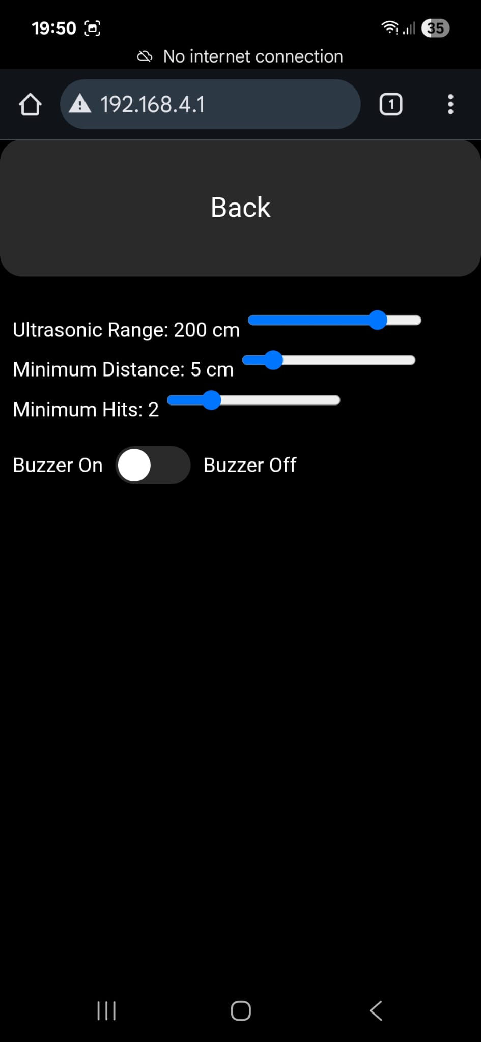 Settings page of website