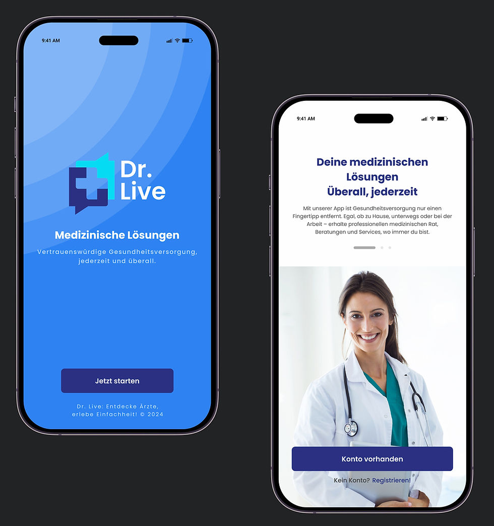 DR Live App – Startbildschirm und Introdesign mit Branding und Nutzerfokus