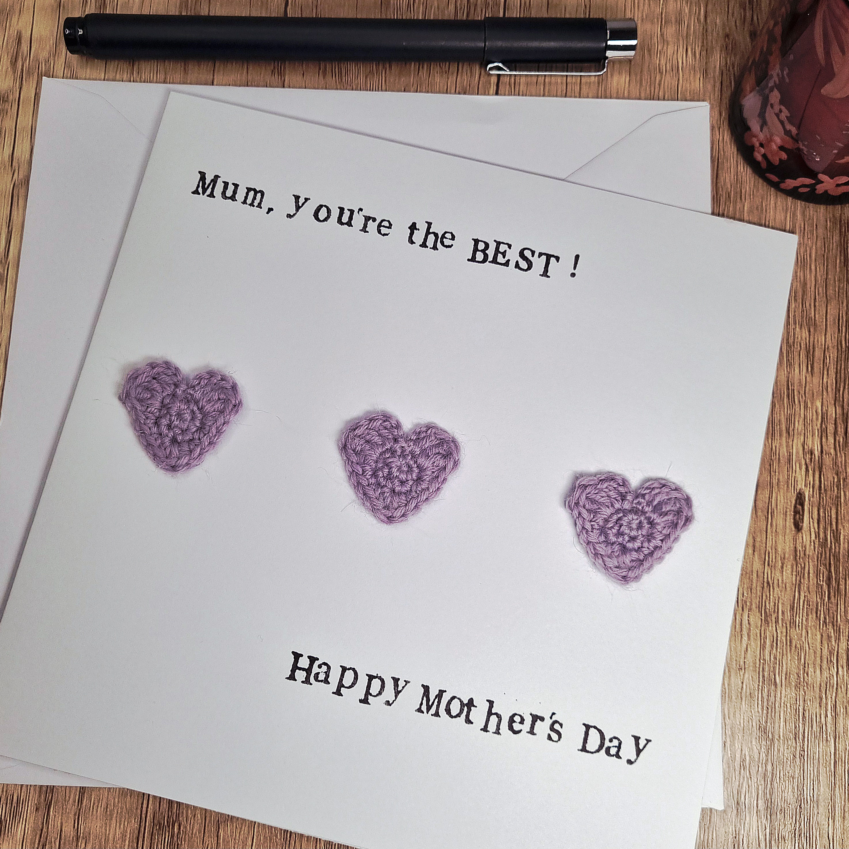 Mother’s Day Card Handmade Crochet Hearts