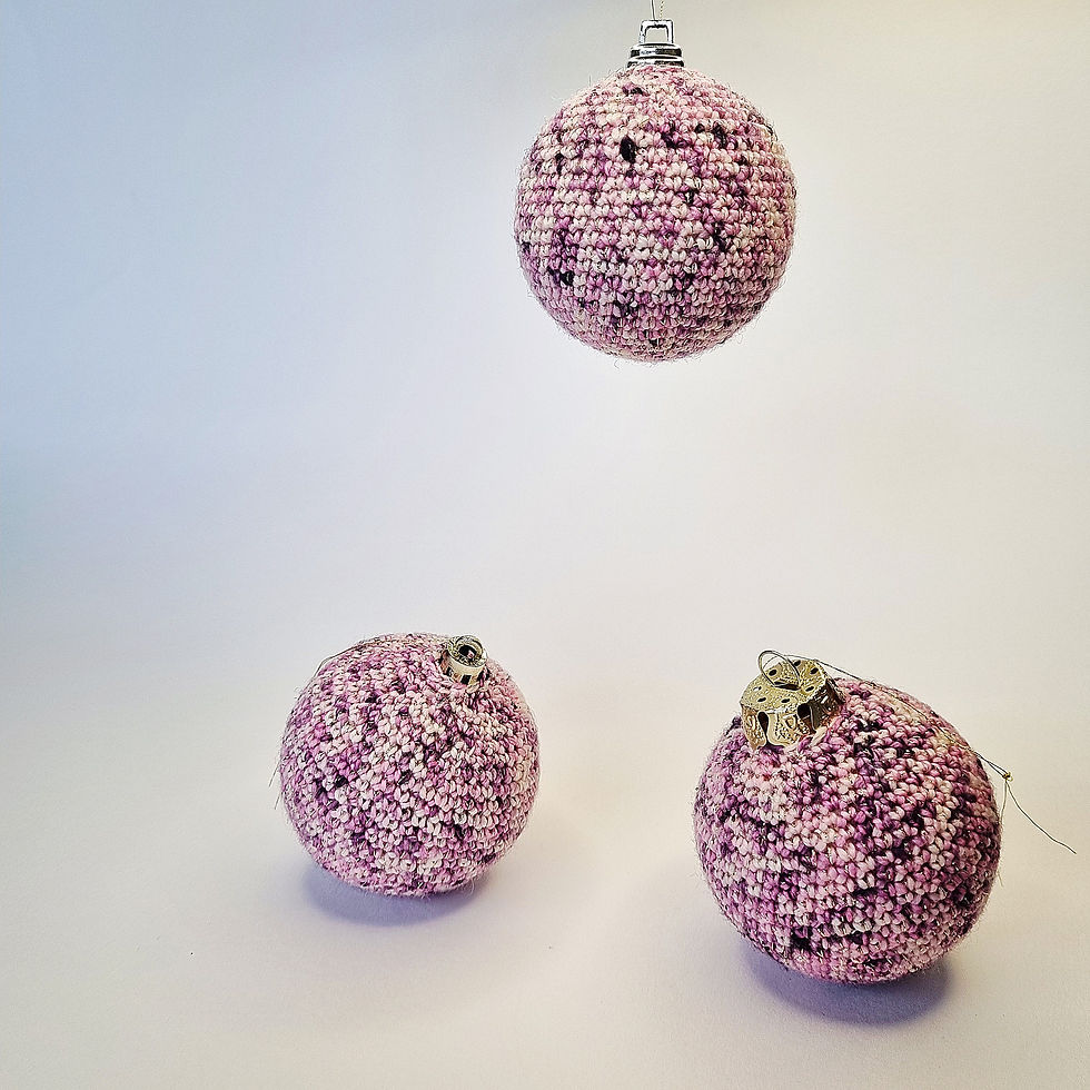 Thumbnail: Set of 3 Handmade Crochet Baubles – Hand-Dyed British Wool, Pink & Purple