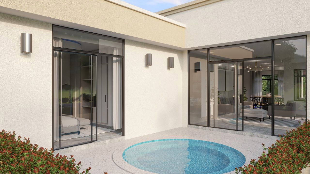 Render de patio con jacuzzi