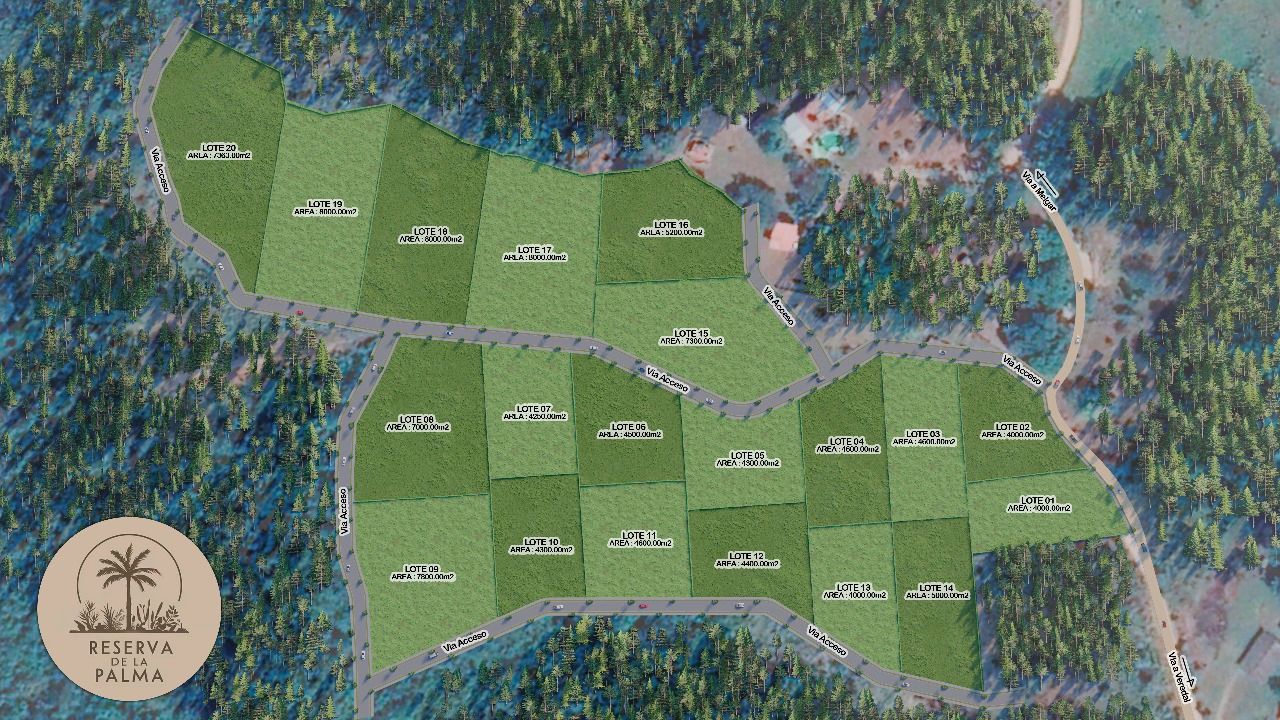 Plano de loteo de Reserva de la Palma con las vías de acceso