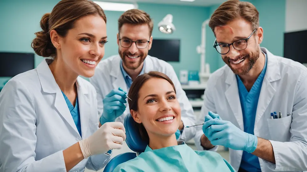 Eye-level view of a dental team engaged in a training session
