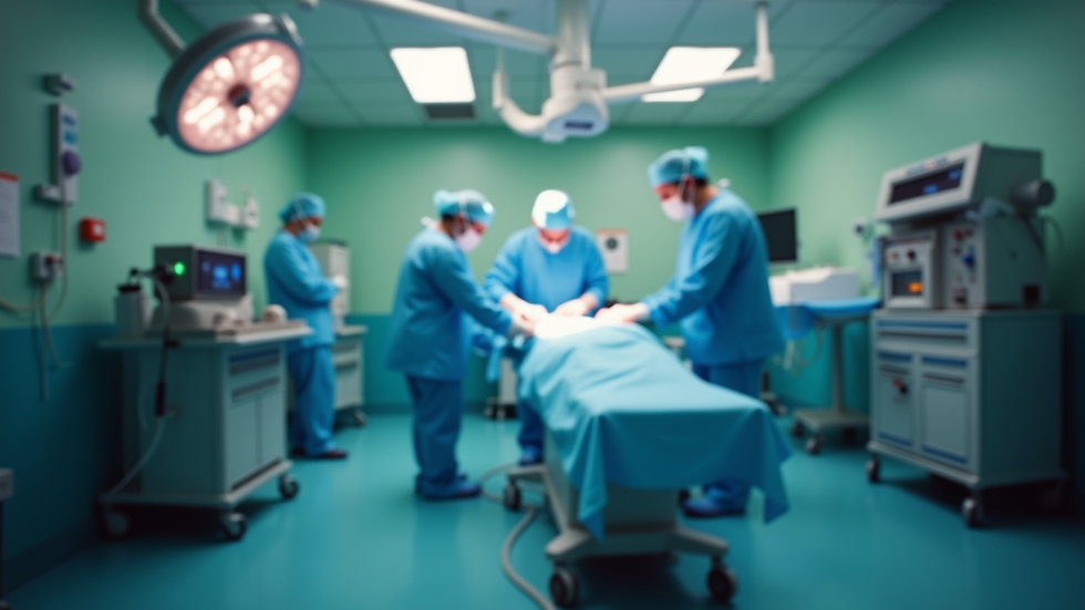 Eye-level view of a surgical operating room with CO₂ insufflator connected to hospital vacuum line