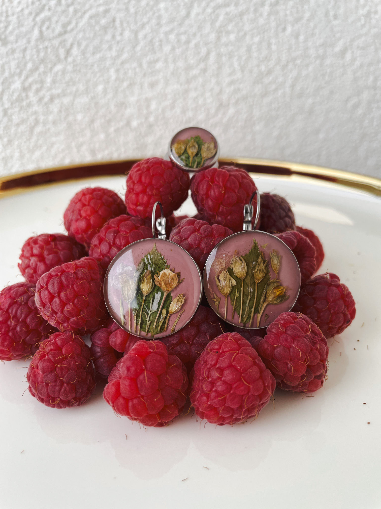 Set earrings+ring with Linium usitatissimum and Carpinus betalus