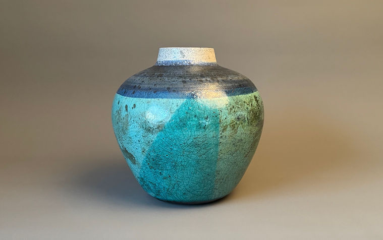 Hand Coiled Turquoise Raku Vessel
