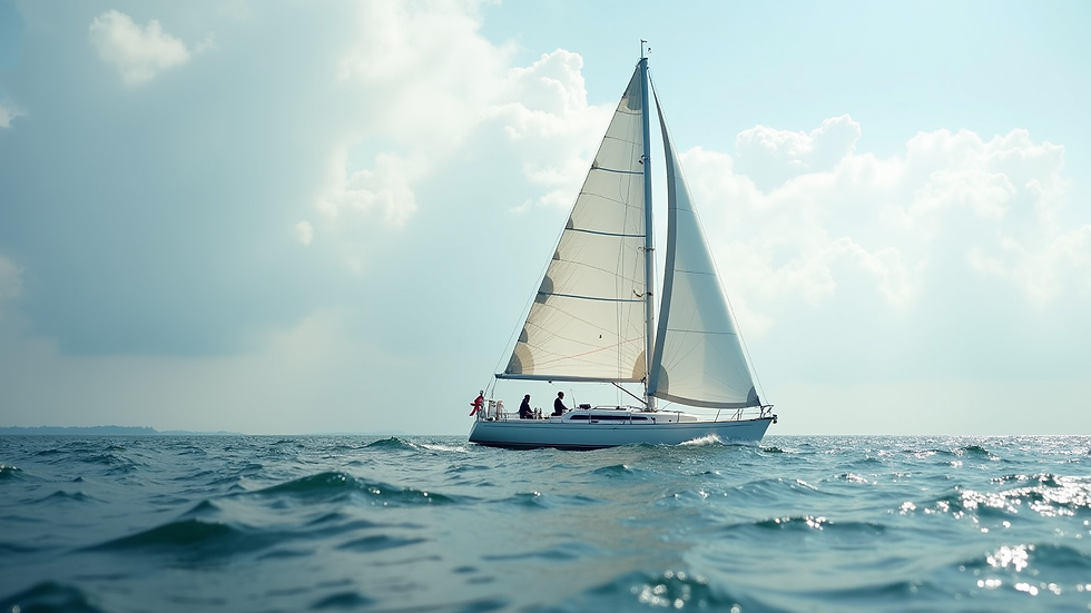 Nahaufnahme eines Segelboots mit Segel im Wind