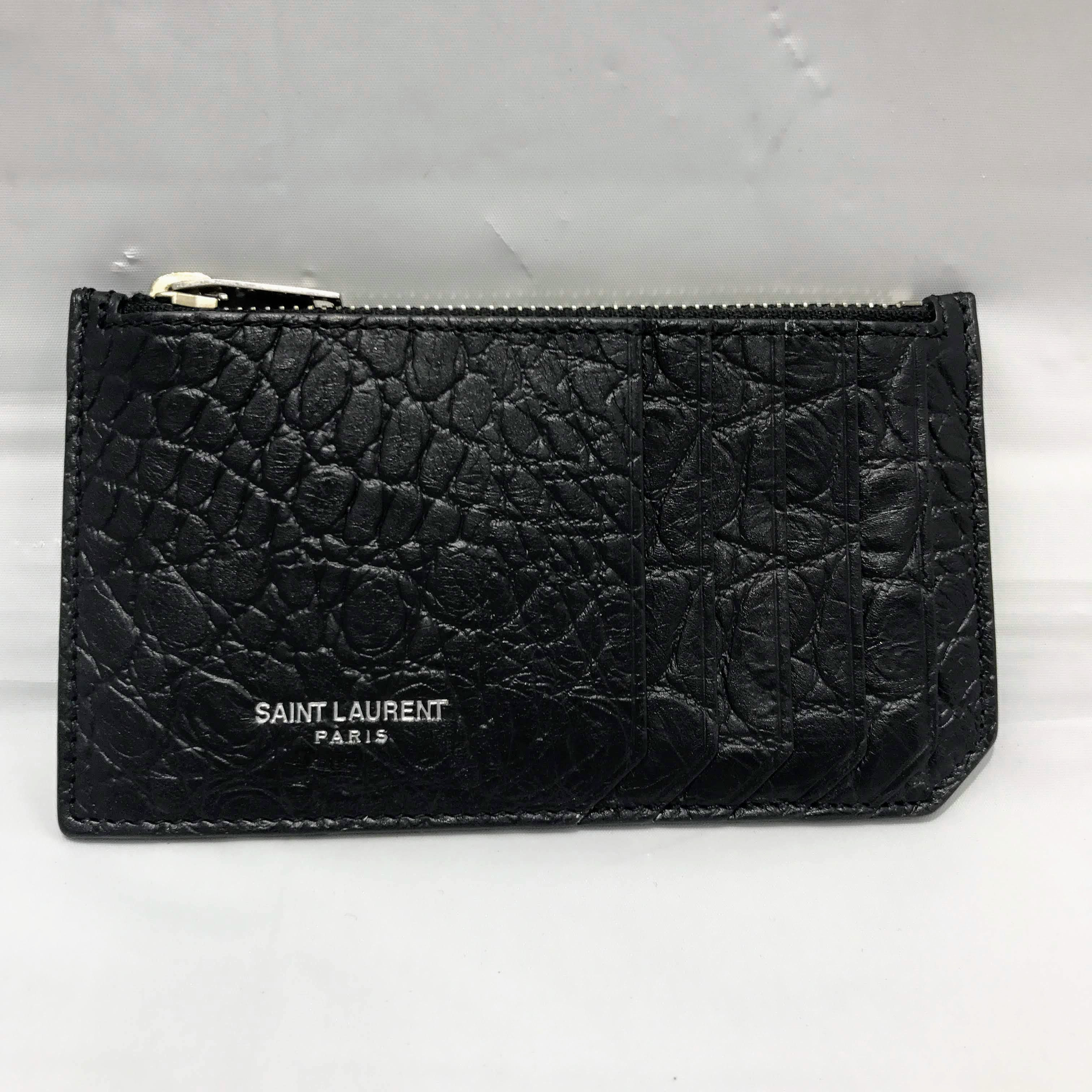 SAINT LAURENT	5フラグメントジップポーチ　クロコダイルエンボス