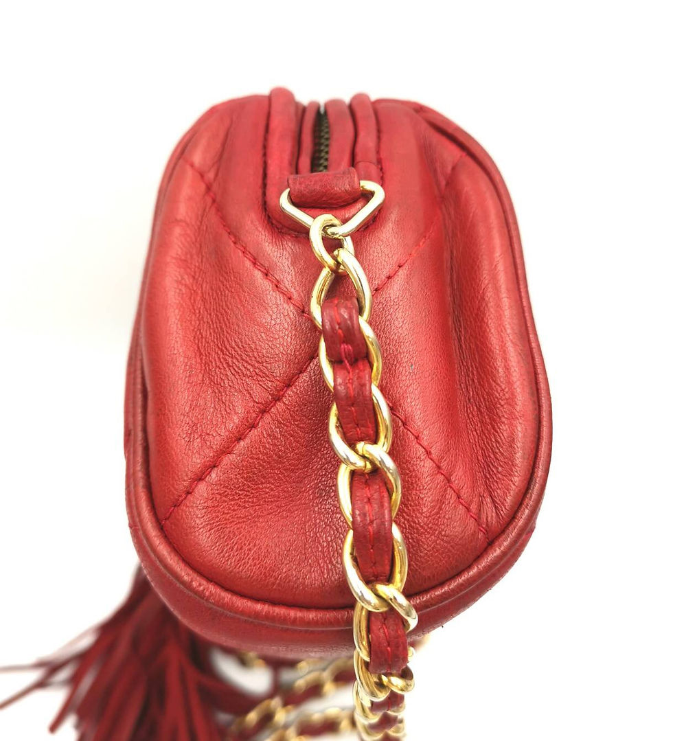 サムネイル： CHANEL フリンジミニチェーンショルダー　バッグ　マトラッセ　レッド