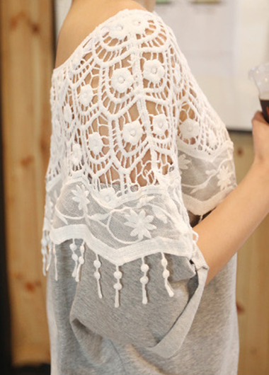 Thumbnail: Blusa Romântica Malha e Renda 4 cores Frete Grátis