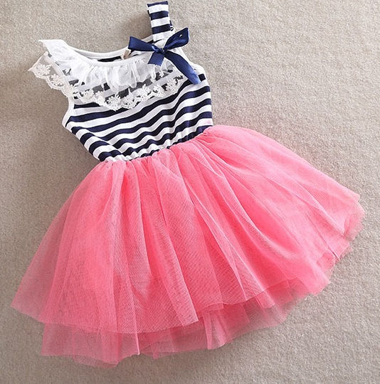 Thumbnail: Vestido Listrado Renda e Tutu  - Frete Grátis