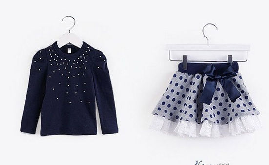Thumbnail: Conj. Blusa Pérolas/Saia Poá e renda- Frete Grátis