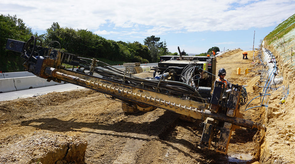 soil nail drilling for retaining walls