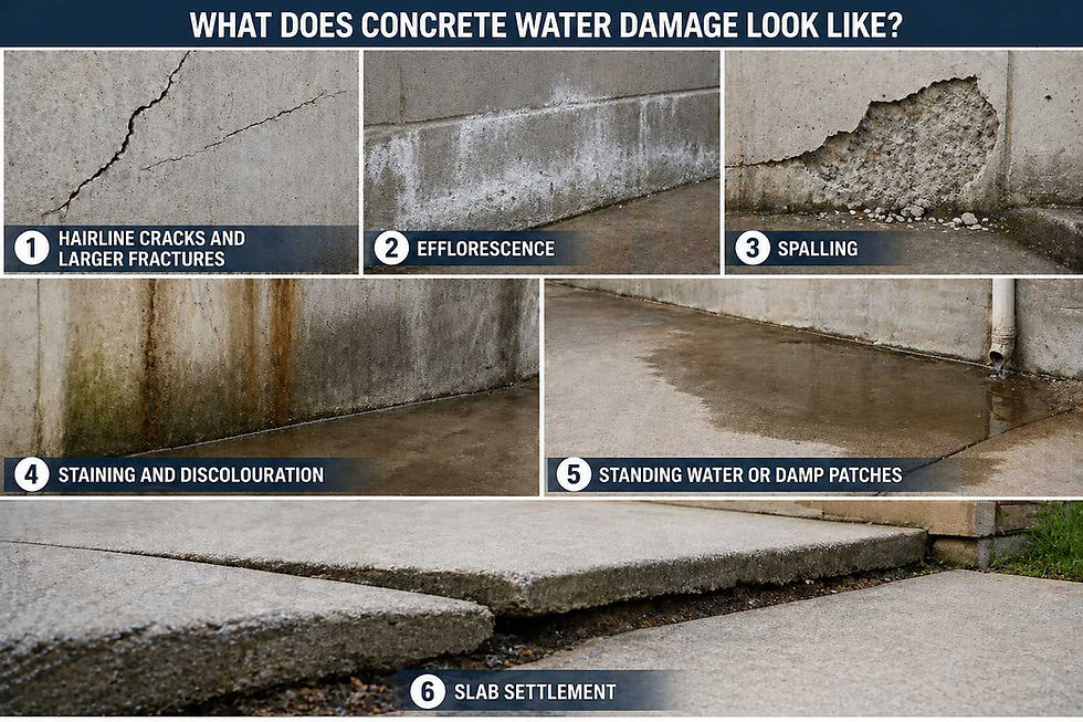 Concrete water damage visual guide