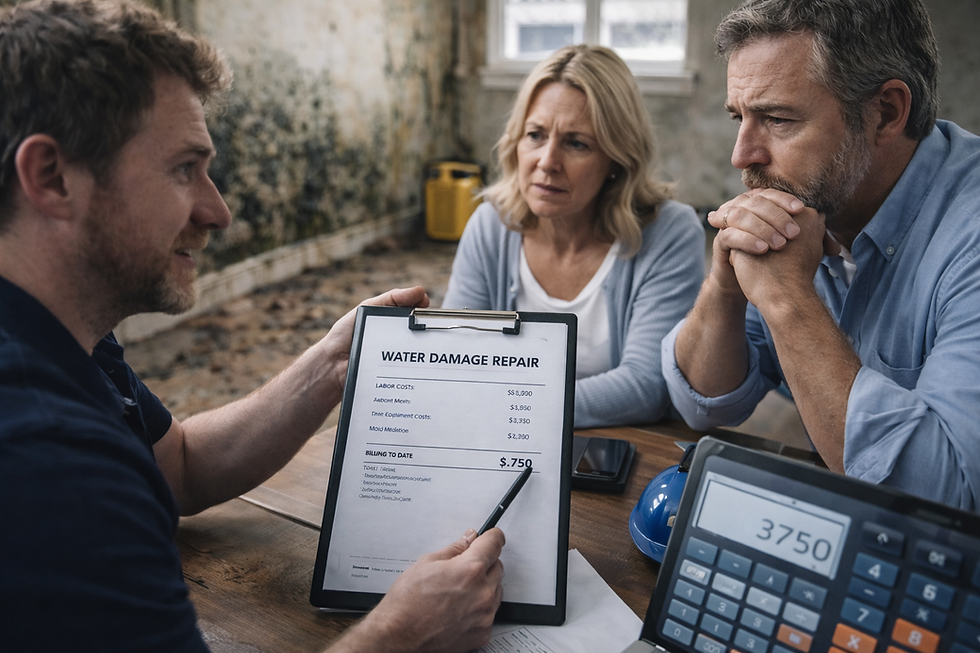 homeowner and restorations expert discussing about water damage restoration cost