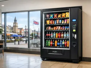 Modern vending machine in a commercial setting in Southport, UK