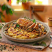 Gratin dauphinois, sauce forestière et suprême de poulet