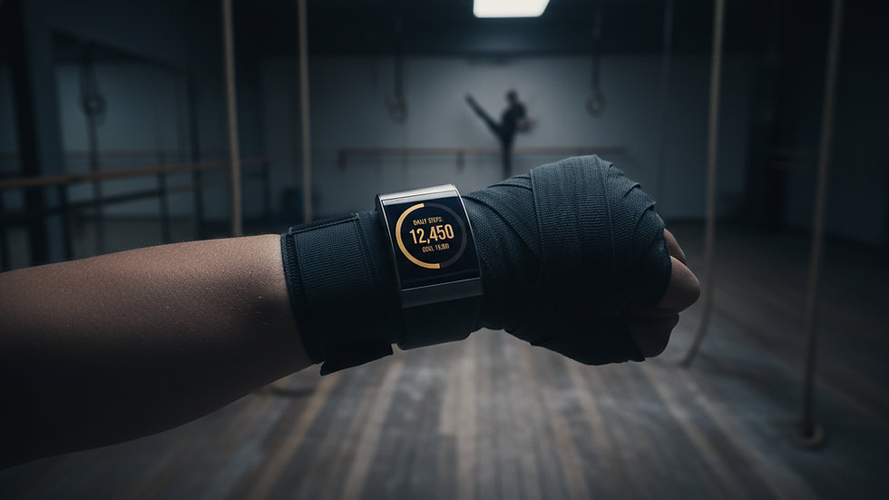 Close-up of a fitness tracker showing daily steps and progress