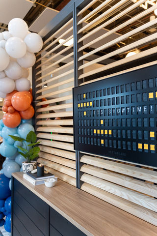 Professional balloon garland installation for a corporate grand opening in Atlanta, featuring modern balloon décor designed to enhance brand visibility, attract guests, and create a polished event entrance.