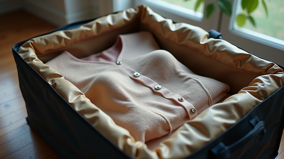 Close-up view of a neatly packed dress in a garment bag ready for delivery