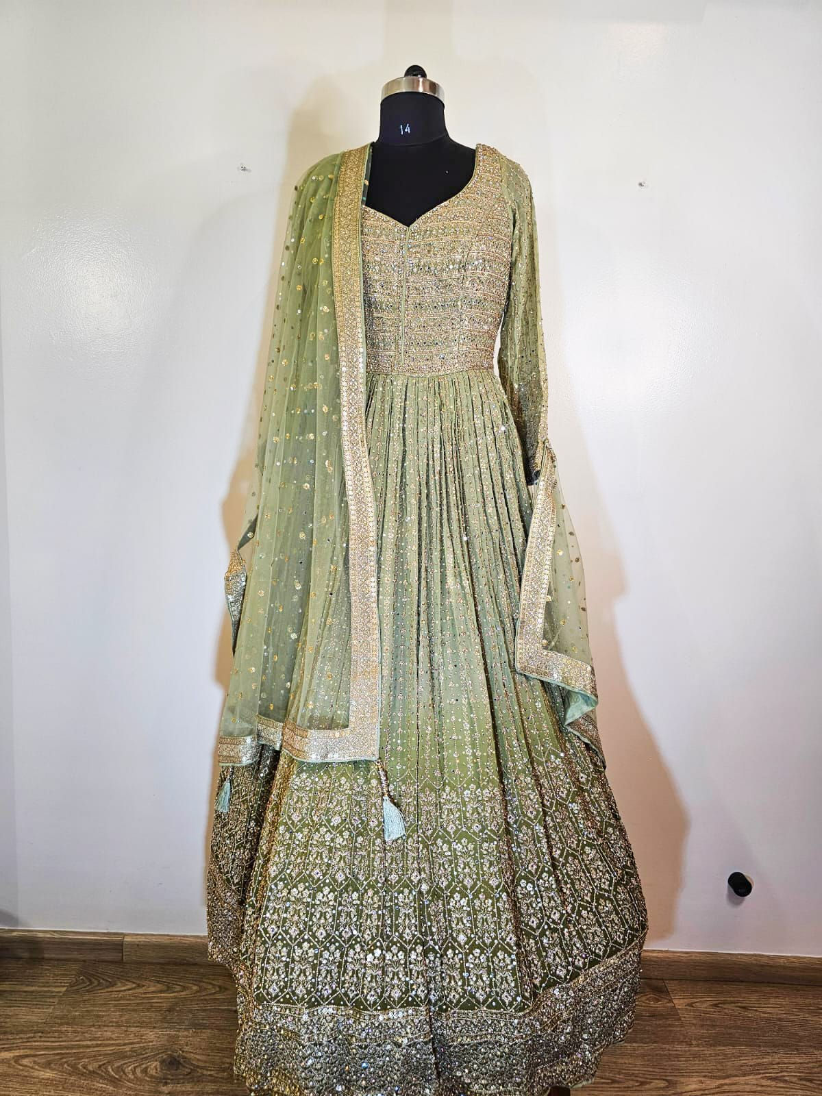 Elegant green gown with dupatta