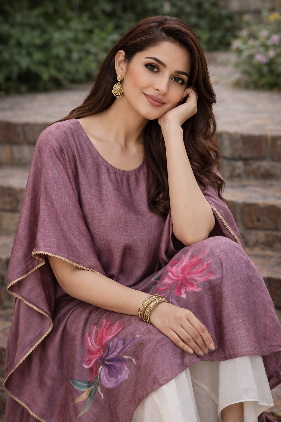 Thumbnail: Dusty Rose Hand-Painted Kaftan Kurta