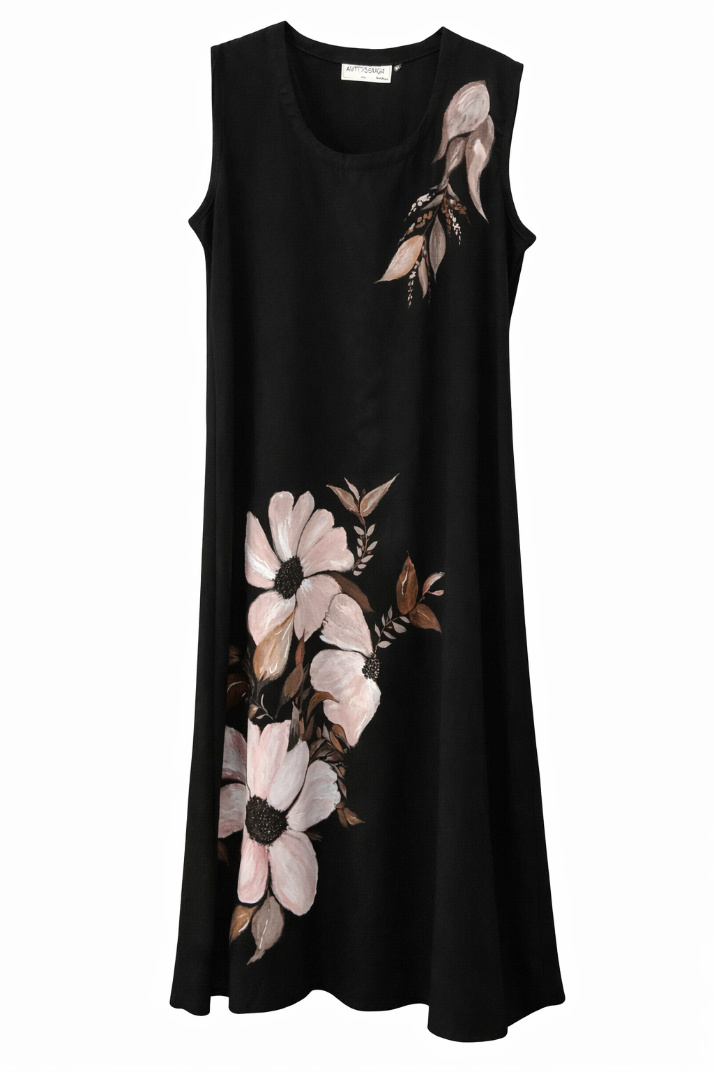 Black rayon cotton dress with blush floral design