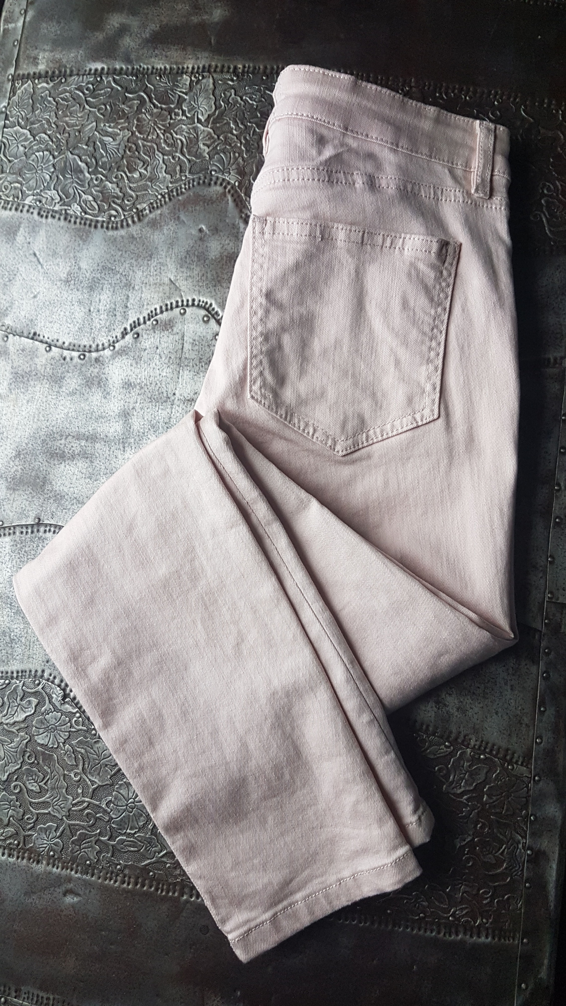 WAREHOUSE PEACH SKINNY JEANS, SIZE 10