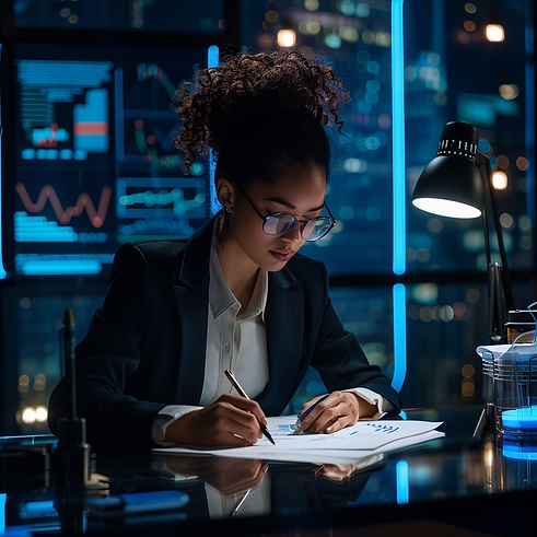 trevor1088_a_marketing_analyst_writing_on_paper_at_desk_lamp_in_8159a317-4776-4c5c-95ee-ac