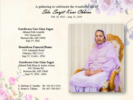 Celebrating the life of Sardarni Surjit Kaur Chinna