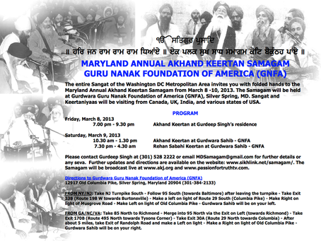 Maryland Annual Akhand Kirtan Samagam – March 8 – 10